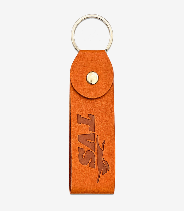 KKM-p36-03-leather-imported-rexine-keychain Tan leather keychain on a metal split ring