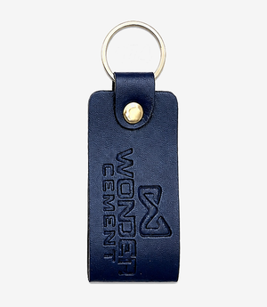 KKM-p36-06-leather-imported-rexine-keychain Blue leather keychain on a metal split ring