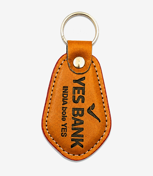 Tan leather keychain on a metal split ring