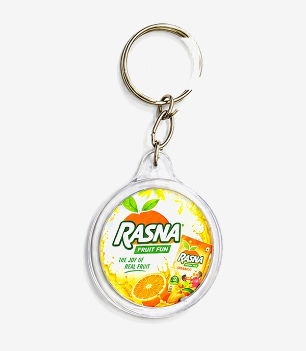 Yellow crystal photo keychain on a metal split ring