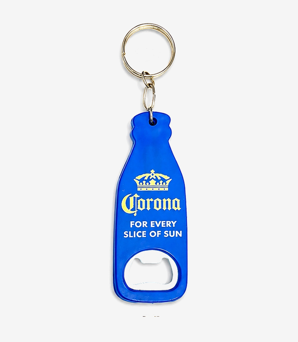 KKM-p40-03-moulded-bottle-opener-keychain Blue bottle opener keychain on a metal split ring