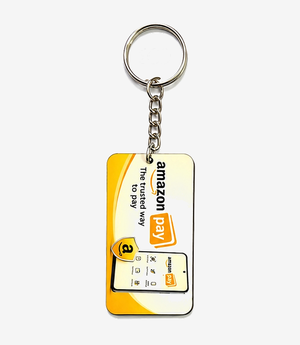Orange MDF keychain on a metal split ring