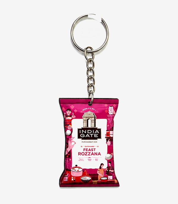 Pink MDF keychain on a metal split ring