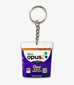 Purple MDF keychain on a metal split ring