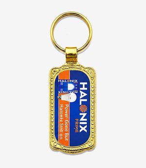Blue metal keychain on a split ring