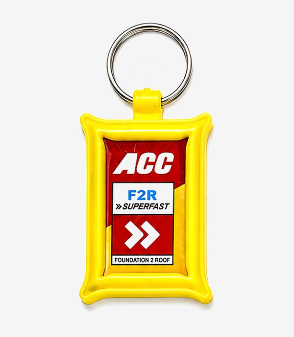 Yellow plastic keychain on a metal split ring