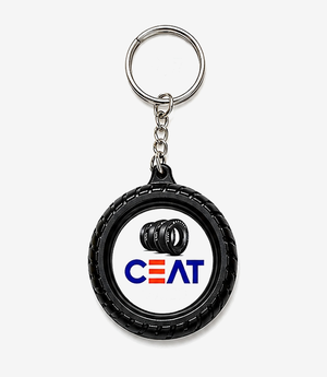 Black plastic keychain on a metal split ring