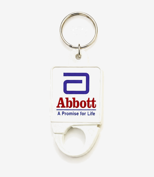 White plastic hook keychain on a metal split ring