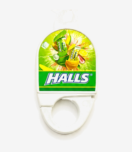 Yellow plastic hook keychain on a metal split ring